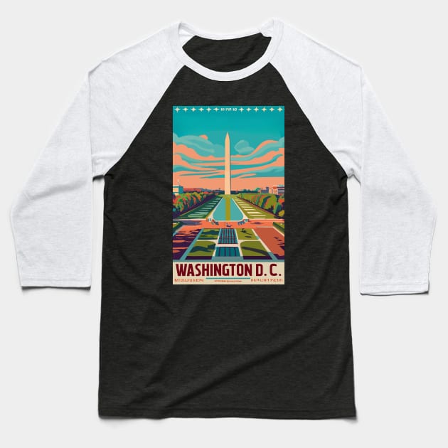 A Vintage Travel Art of Washington DC - US Baseball T-Shirt by goodoldvintage